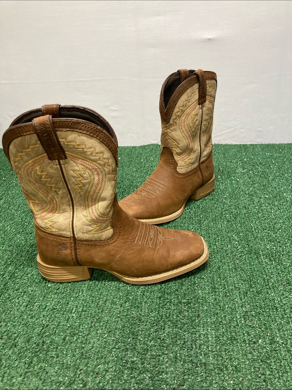Durango Kid’s Two-Tone Brown and Beige Western Work Boots sz 8 (OKPM-10-030)